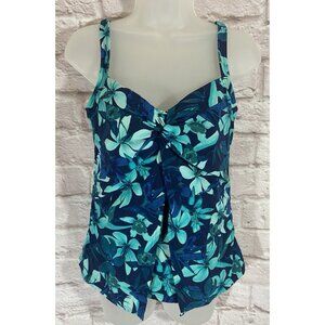Lands End Blue Tossed Orchid Tankini Swim Top 8 Underwire Bra Built In Swimwear